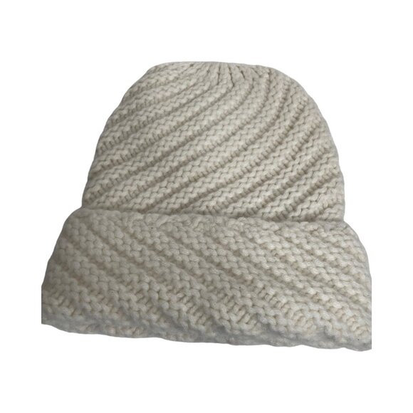 Anthropologie Cashmere Beanie Hat Cozy Knit Off White New Warm Winter One Size - Picture 3 of 5